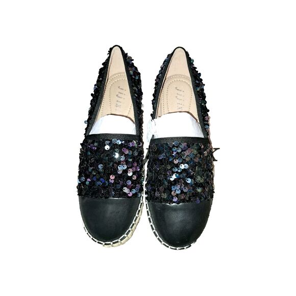 Jijixi Espadrille Multicolor Black sequin slip on flats 245 US 8 Vacation Beach - Picture 3 of 6